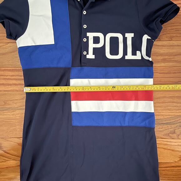 Polo Ralph Lauren Mesh Mini Shirt Dress Womens M Navy Blue Preppy Sporty Classic - Picture 7 of 9
